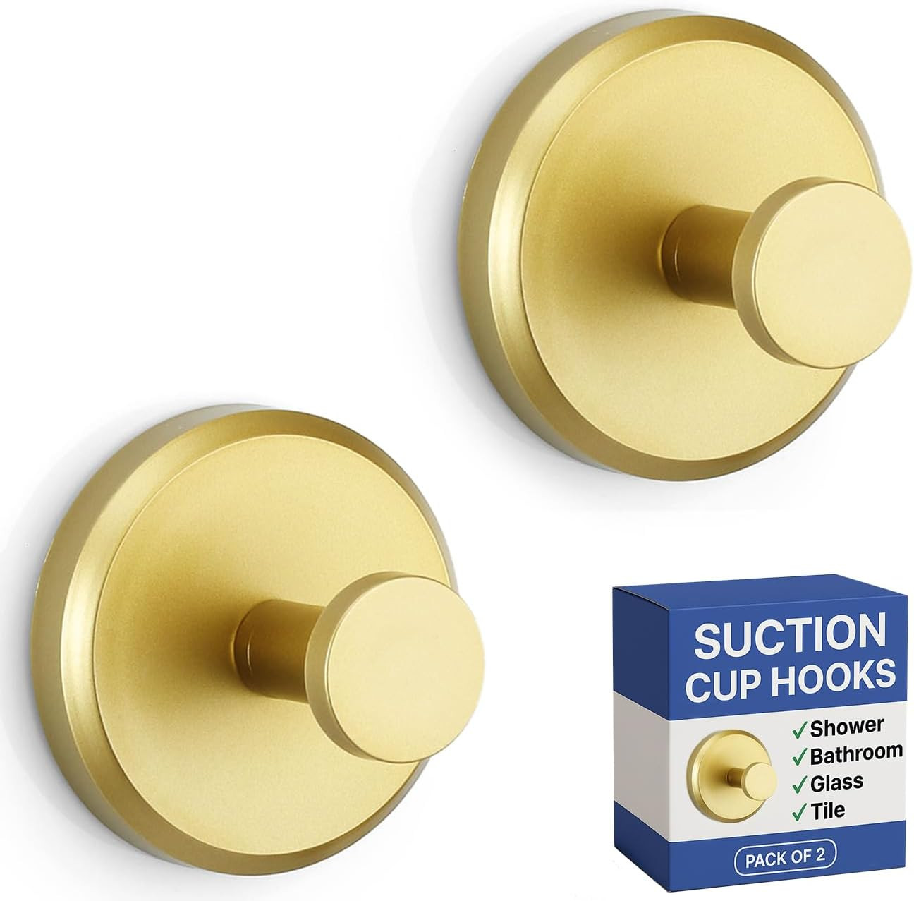 HOME SO Suction Cup Hooks for Shower & Bathroom Towel Holder 2-Pack Gold | Amazon (US)