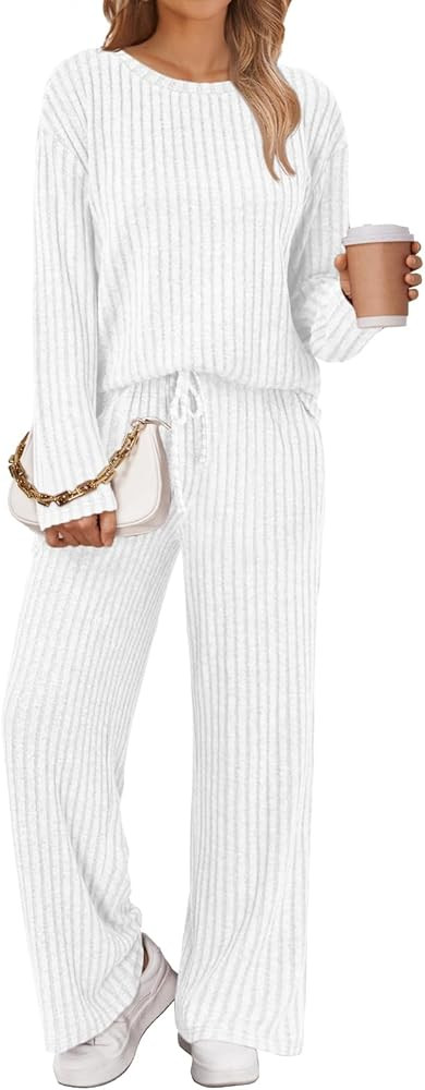 LILLUSORY Womens Lounge Sets 2 Piece Matching Pajamas Fall Fashion 2026 Ribbed Knit Outfits Long ... | Amazon (US)