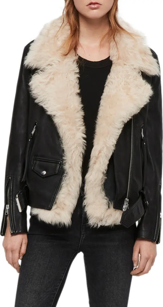 AllSaints Luna 4-in-1 Genuine Shearling Biker Jacket | Nordstrom | Nordstrom
