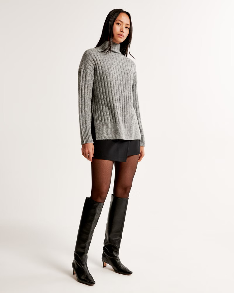 Long-Length Ribbed Funnel Neck Sweater | Abercrombie & Fitch (US)