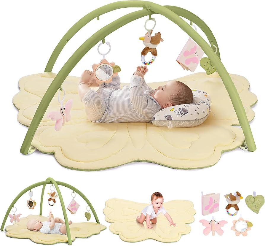 2PM SPORTS Green Butterfly Theme Baby Play Mat, Tummy Time Mat for Infant Newborn, Baby Play Gym ... | Amazon (US)