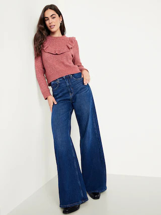 Wool-Blend Cropped Ruffle Sweater | Old Navy (CA)