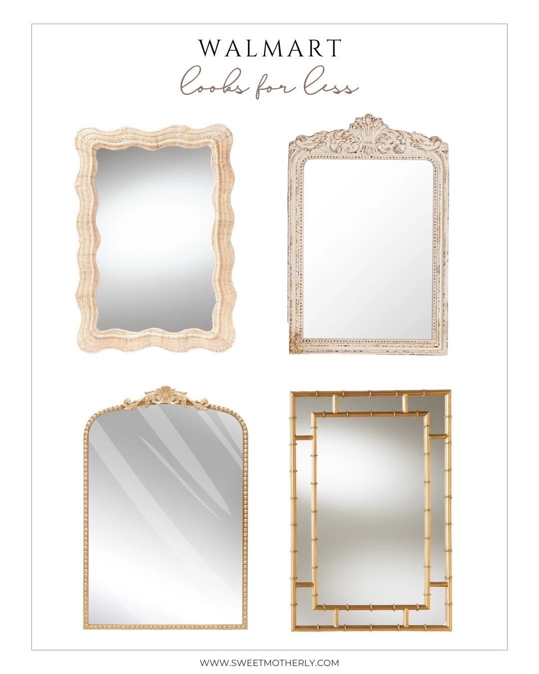Walmart mirrors that give you the designer look on a budget. Choose from ornate gold frames, vintage-inspired carvings, or rattan details to brighten your entryway or bedroom. These statement mirrors make wall decor affordable and timeless.

#LTKHome

#LTKFindsUnder100 #LTKStyleTip #LTKHome
