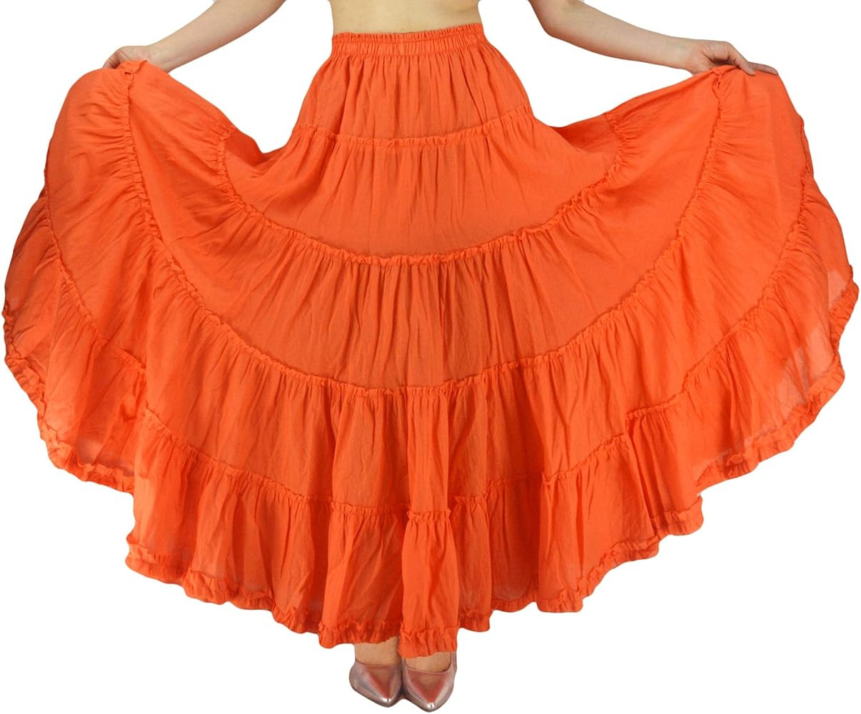Women's Cotton 5 Tiered A Line Pleated Maxi Skirt Long Boho Gypsy Dance Skirts | Amazon (US)
