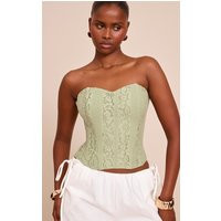 Sage Green Lace Boned Bandeau Corset Top | PrettyLittleThing US