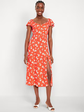 Flutter-Sleeve Crepe Midi Dress | Old Navy (US)