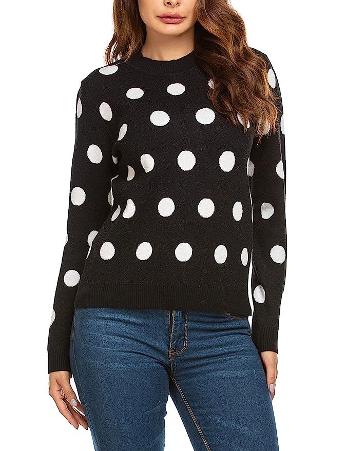 SoTeer Women's Polka Dots Sweater Long Sleeve Casual Scoop Neck Loose Sweatshirt Pullover S-XXL | Amazon (US)