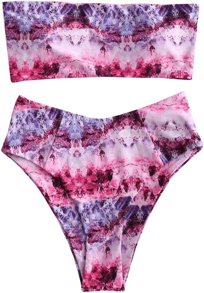 MZEAZRK Women's Two Pieces Swimsuit Strapless Marble Bandeau Bikini Set Print Bathing Suits Beach... | Amazon (US)
