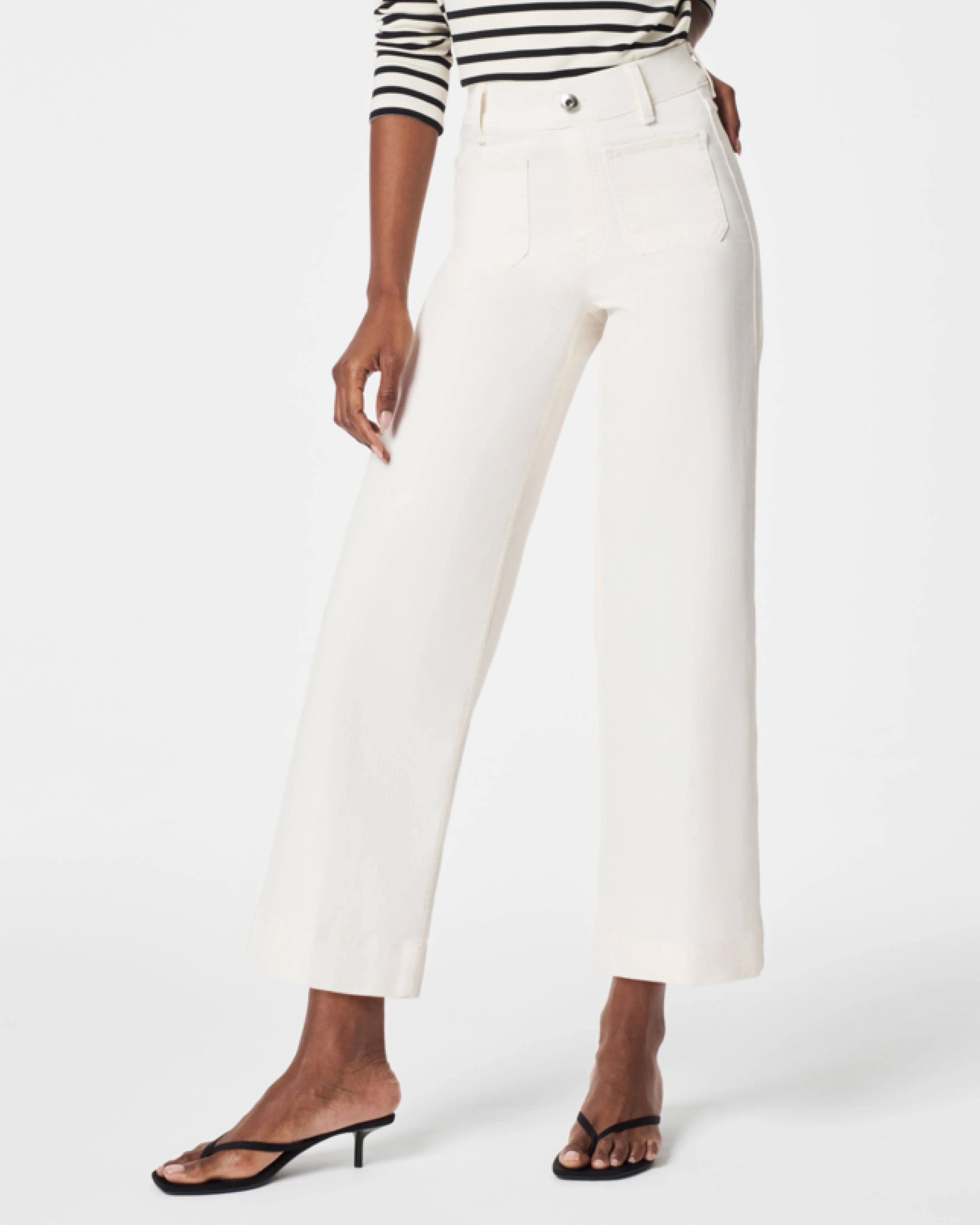 SPANXshape™ EveryWear Cropped Wide Leg Jeans with Patch Pockets, Ecru | Spanx