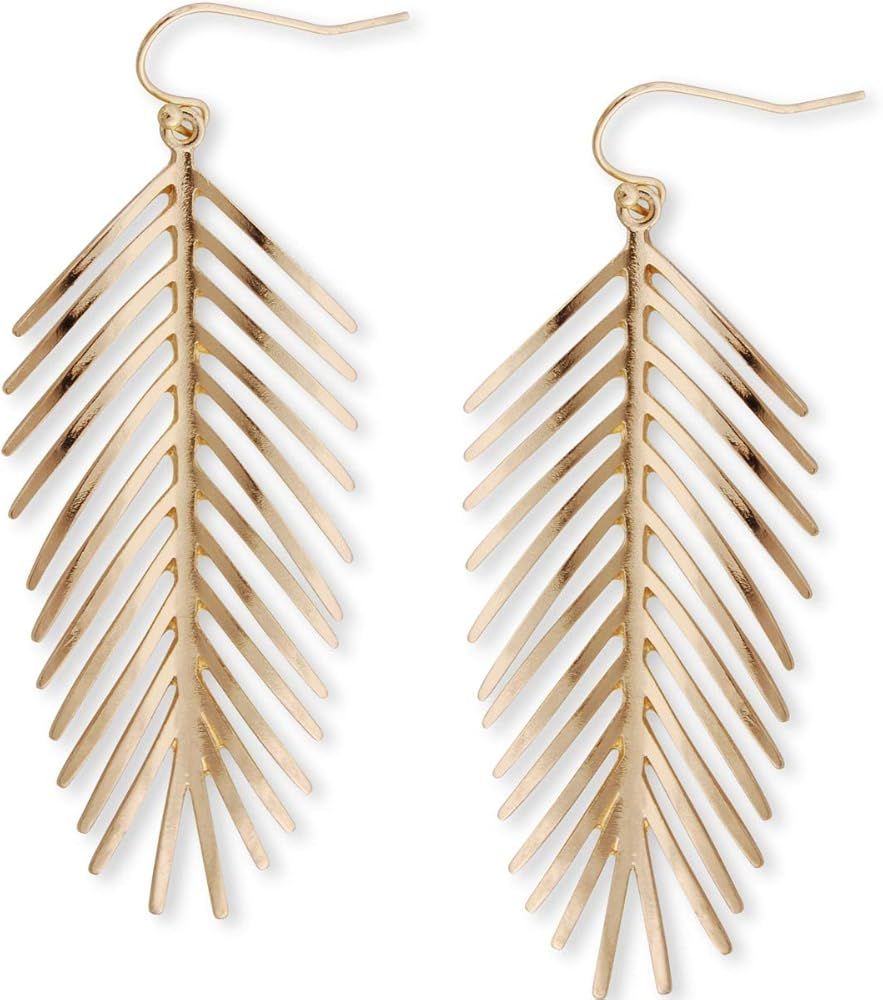 Amazon.com: Humble Chic Floating Feathers Dangle Earrings - Long Hanging Metal Link Leaf Drops, G... | Amazon (US)