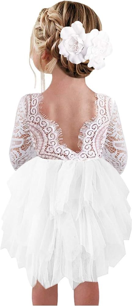 2Bunnies Girl Peony Lace Back A-Line Tiered Tutu Tulle Flower Girl Dress | Amazon (US)