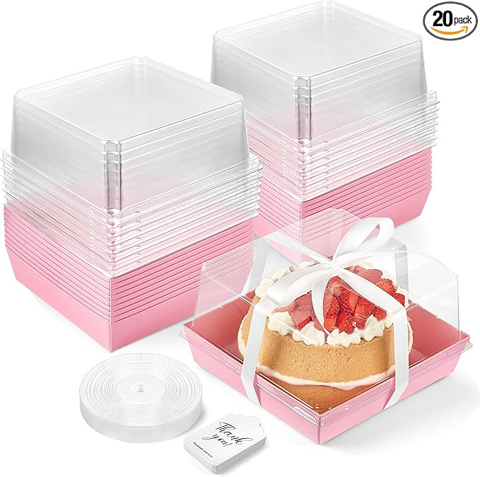 7 x 7 x 4 Inches Pink Paper Cake Boxes with Clear Lids, 20 Pack Valentine's Day Disposable Bakery... | Amazon (US)