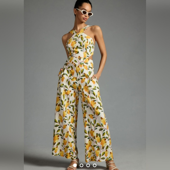Farm Río Anthropologie Halter Cutout Wide-Leg Jumpsuit | Poshmark