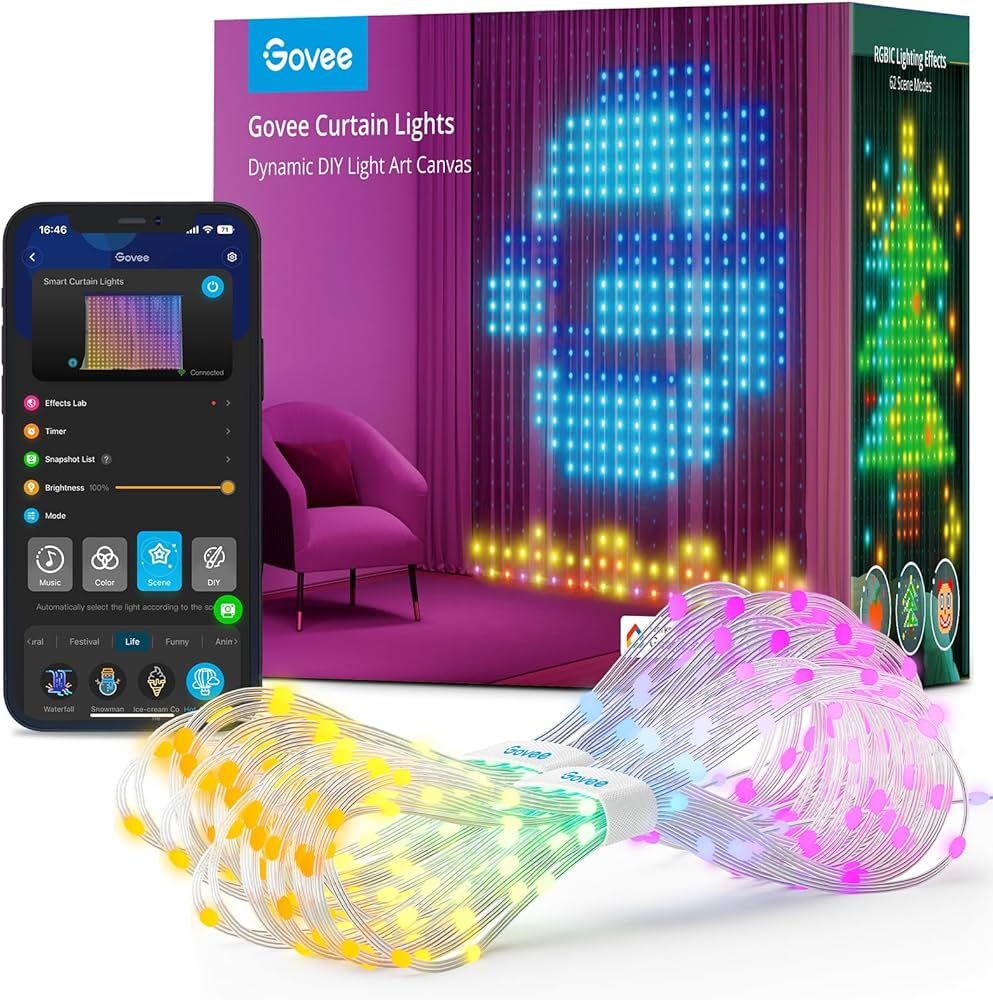 Govee Curtain Lights, WiFi Smart Christmas Lights LED, Color Changing Window Lights, Dynamic DIY ... | Amazon (US)