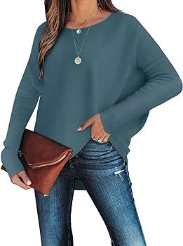 ANRABESS Women's Off Shoulder Long Batwing Sleeve Oversized Pullover High Low Dolman Sweater Knit... | Amazon (US)