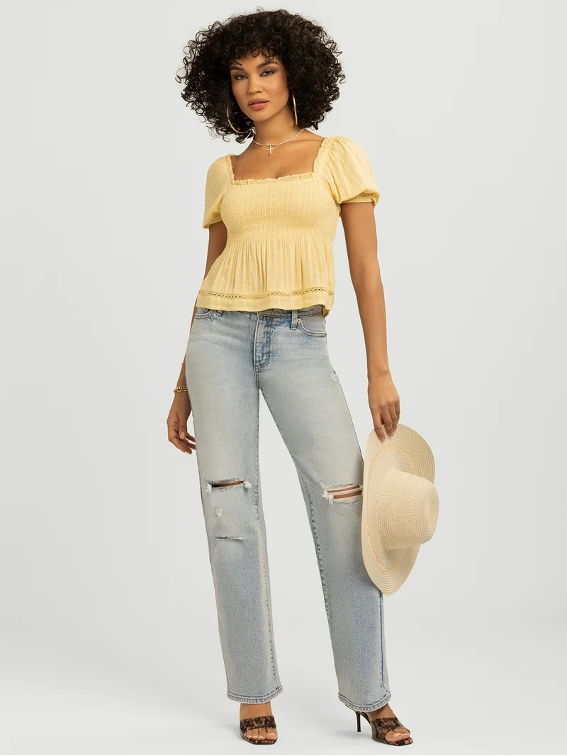 Jessica Simpson Women's and Women's Plus Waverly Cotton Smocked Blouse, Sizes XS-4X | Walmart (US)