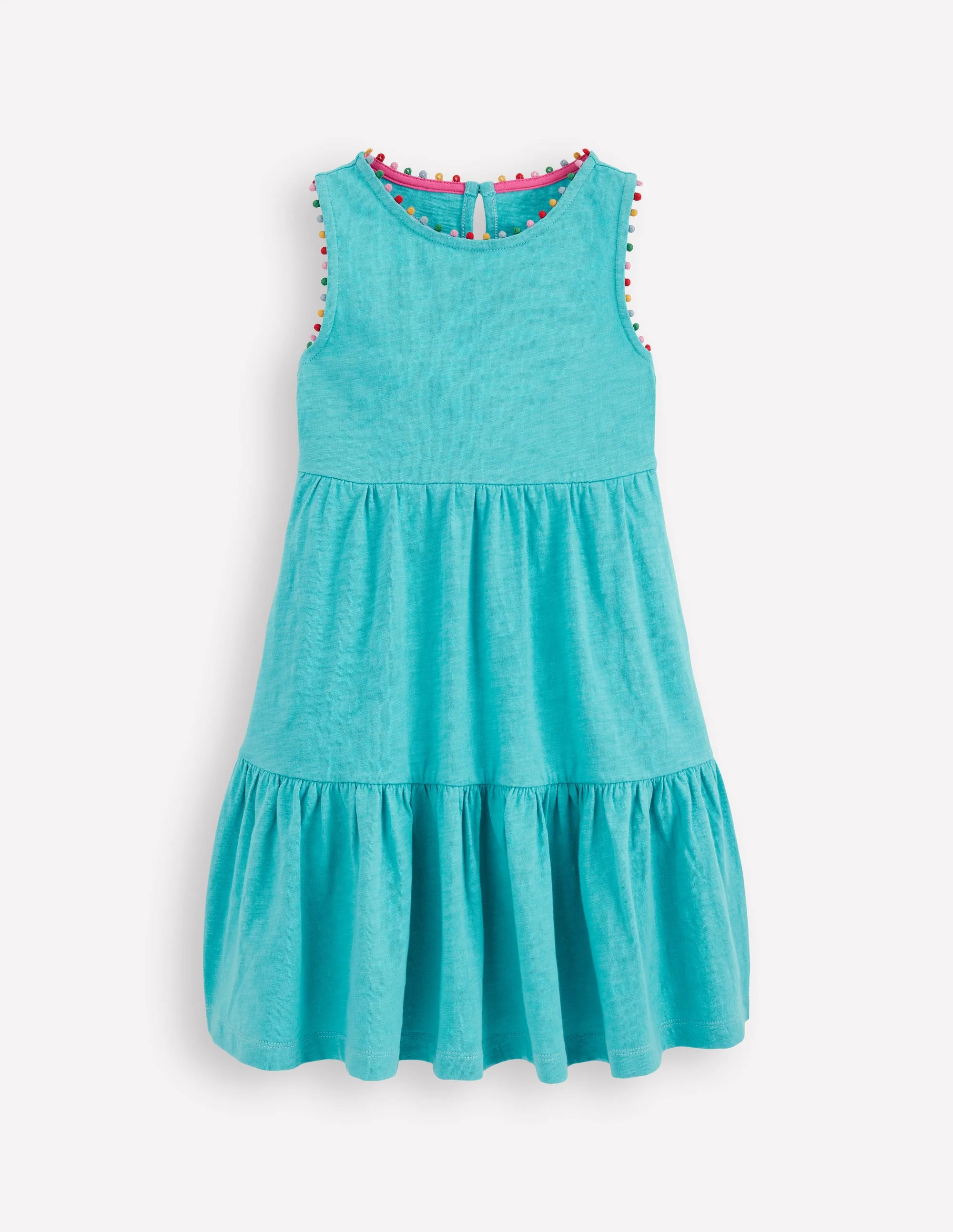 Ali Pom Trim Jersey Dress-Caribbean Blue | Boden UK