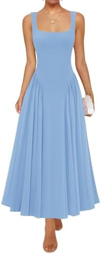 ZESICA Womens 2026 Summer Sleeveless Square Neck Sundress Casual Long Flowy A Line Beach Vacation... | Amazon (US)