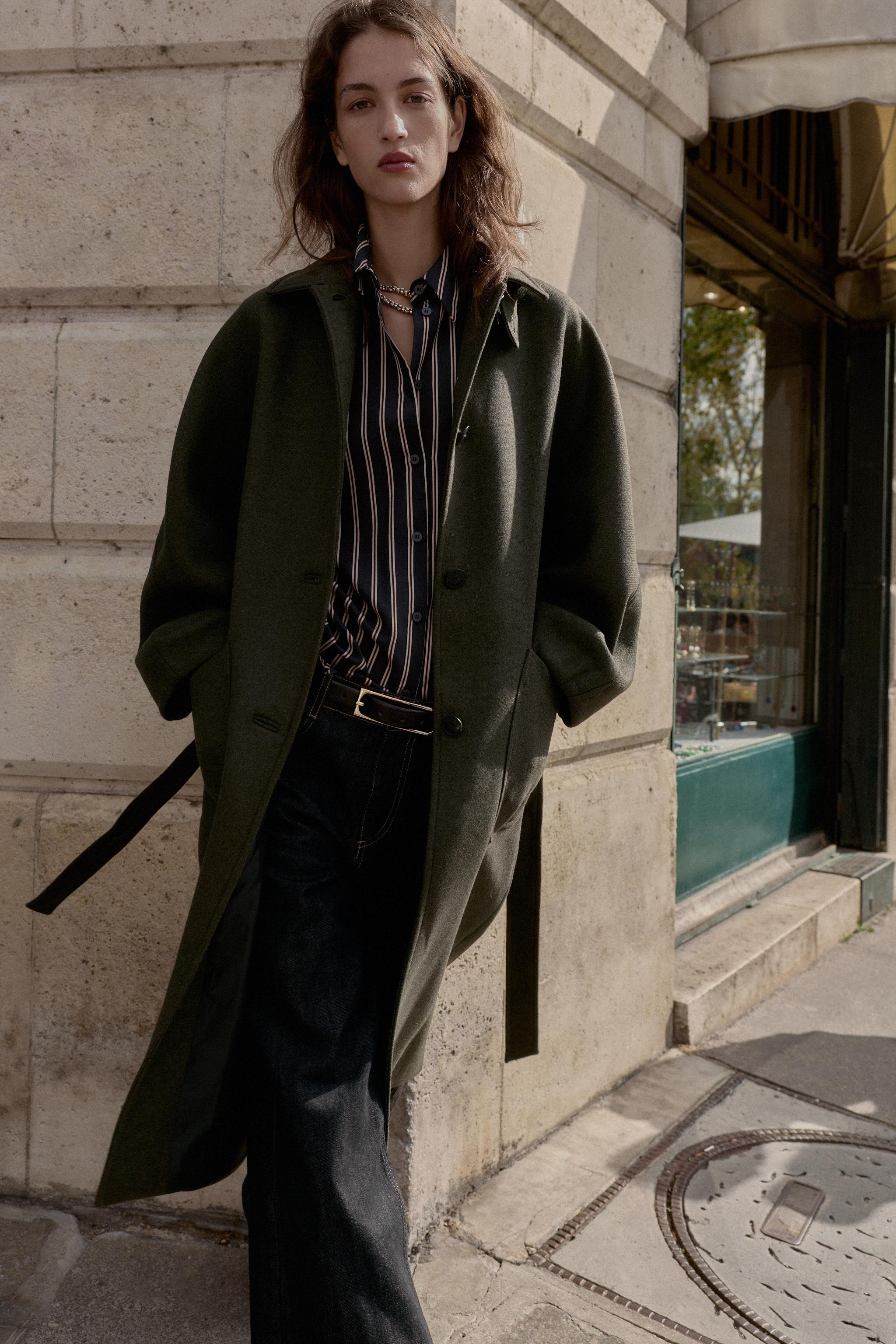 WOOL COAT WITH PUFF SLEEVES AND CONTRAST COLLAR | Zara UK