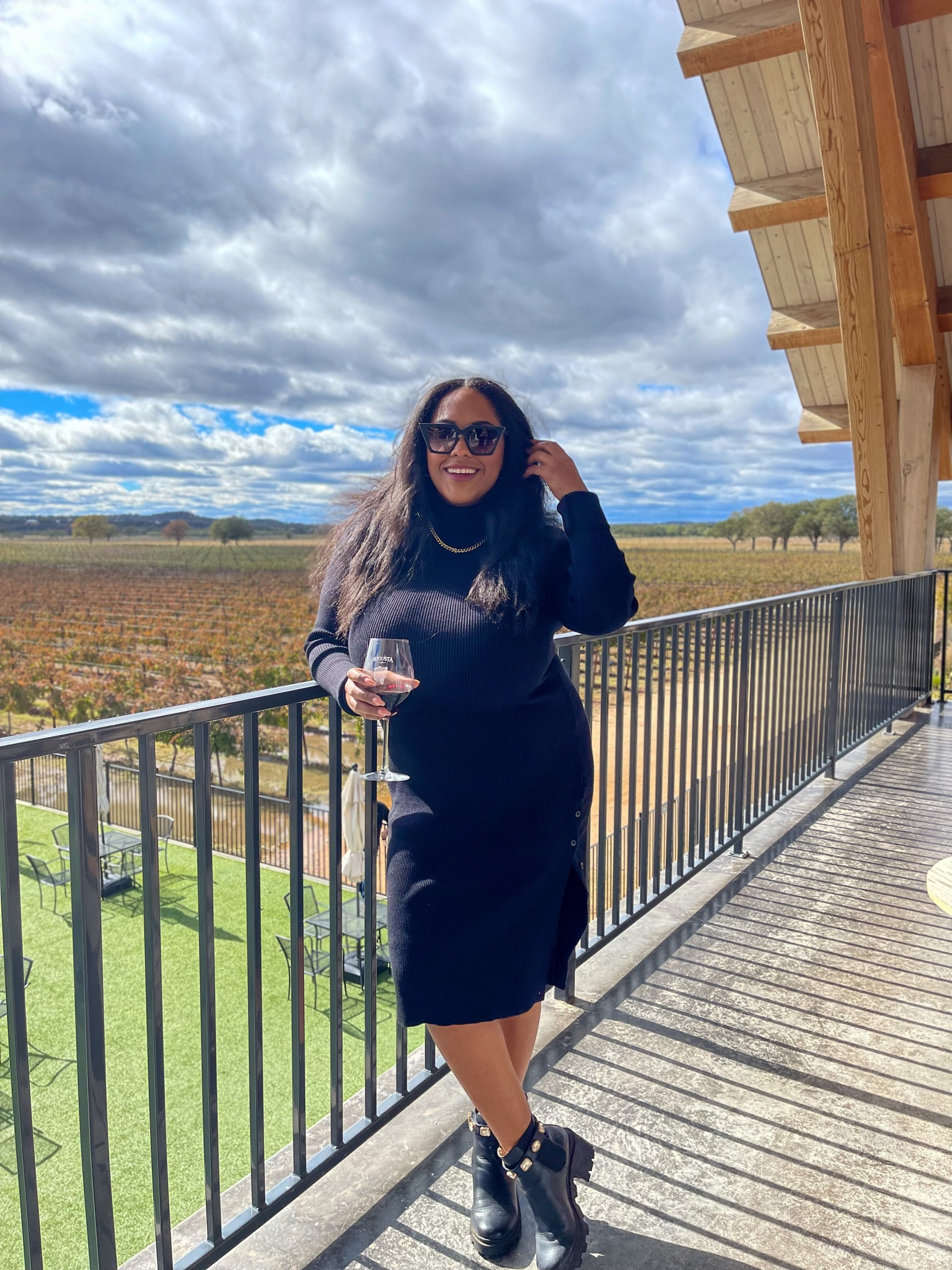 Wine tasting during the holiday season 🍷🎄 

Dress- large (code ALLABOUTADRI25OFF) 
Booties- 8 

Everything runs tts 

#LTKSeasonal #LTKshoecrush #LTKHoliday