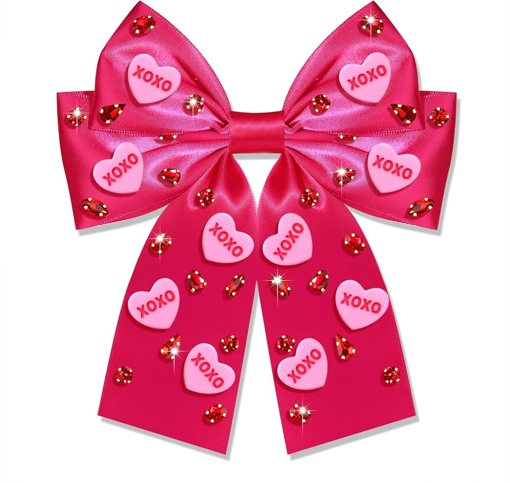 Valentines Day Hair Bows for Girls Candy Heart Hair Clip Crystal Jeweled Conversation Heart Hair ... | Amazon (US)