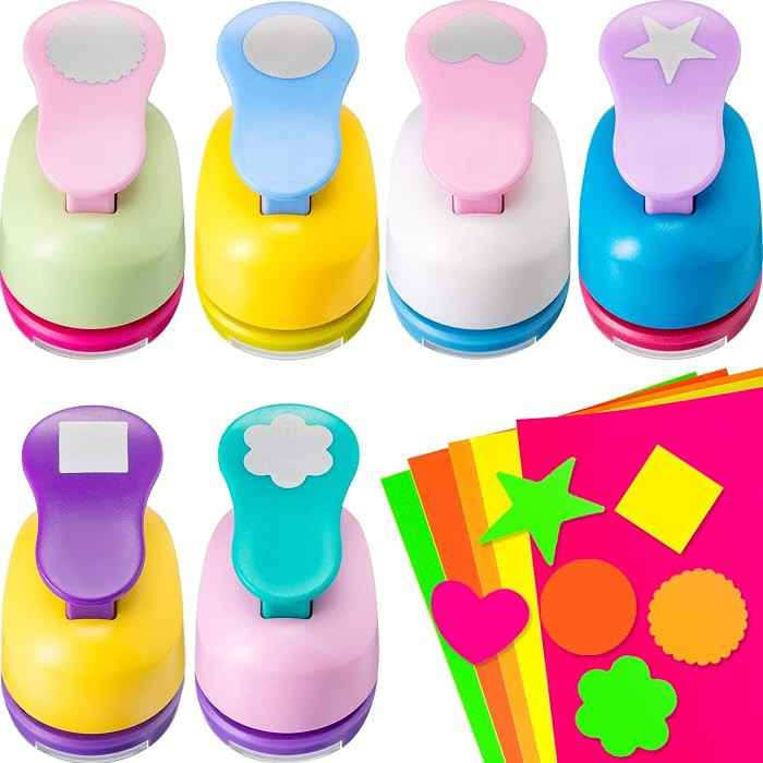 CHENGU Hole Punches 6 Shapes with Cardstock for Kids,Multiple Styles,1 Inch | Amazon (US)