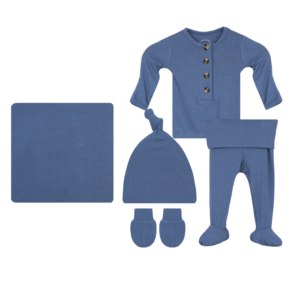 Harrison Ribbed Newborn Hat Bundle (Top + Bottom) | Lou Lou & Company