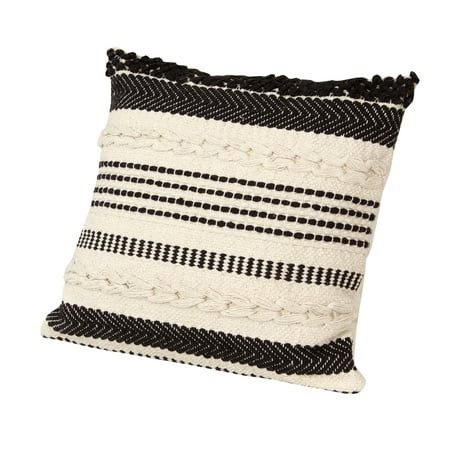 18 x 18 Square Cotton Decor Accent Throw Pillow Herringbone Design Embroidery Cream Black- Saltoro S | Walmart (US)