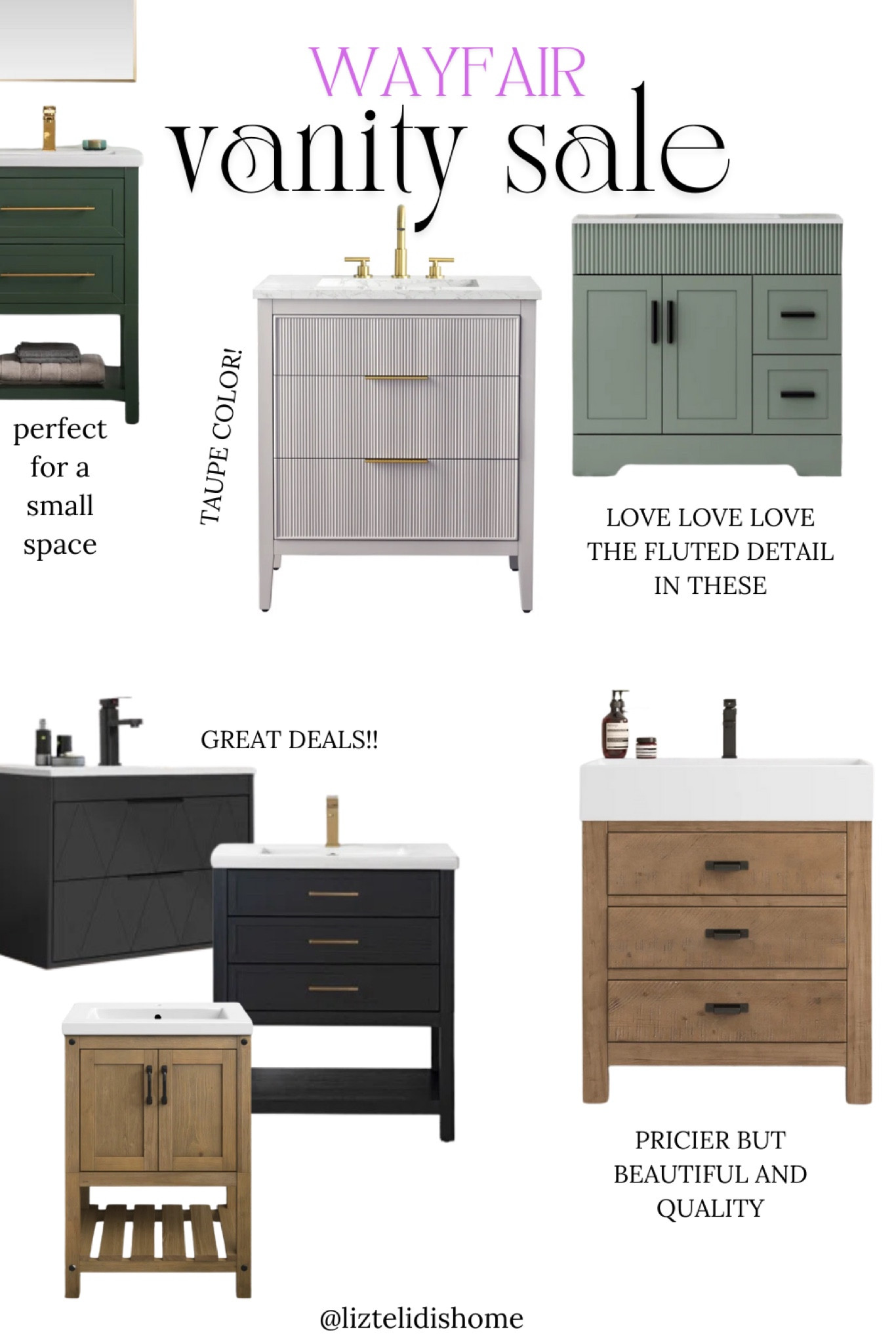 Wayfair Labor Day sale! 
I linked my favorite vanities. I love love love the taupe fluted vanity. They are all great prices and could work in so many different  spaces 

#LTKHome #LTKSaleAlert