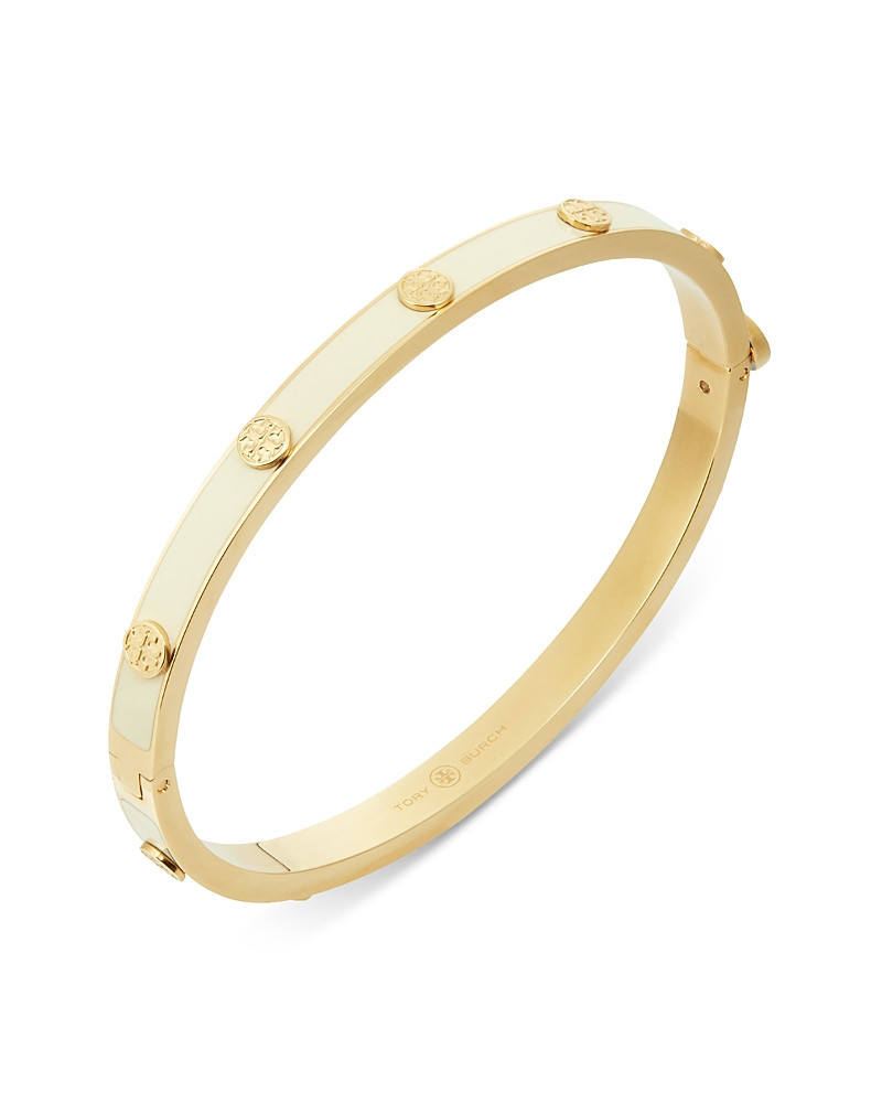 Tory Burch Miller Double T Studded Bangle Bracelet in Gold Tone Stainless Steel | Bloomingdale's (US)