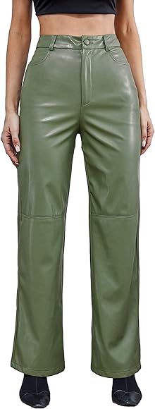 MakeMeChic Women's Faux PU Leather High Waist Palazzo Wide Leg Cropped Pants Culottes | Amazon (US)