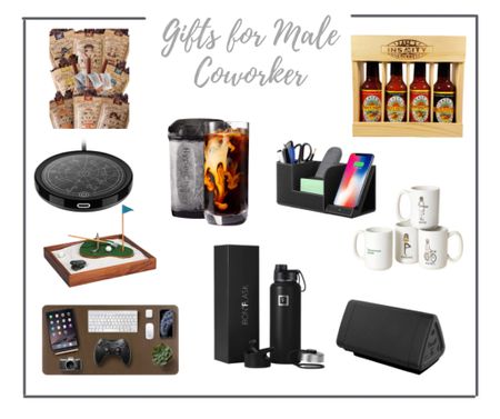 Trying to find a gift for a male coworker? Whether they are into coffee, technology, food or fun, there is an idea for all of them! Gift Guide | Husband | brother | male gifts | guy Gifts | brother Gifts | Black Friday | Gifts | Stocking Stuffers | Gift Ideas 