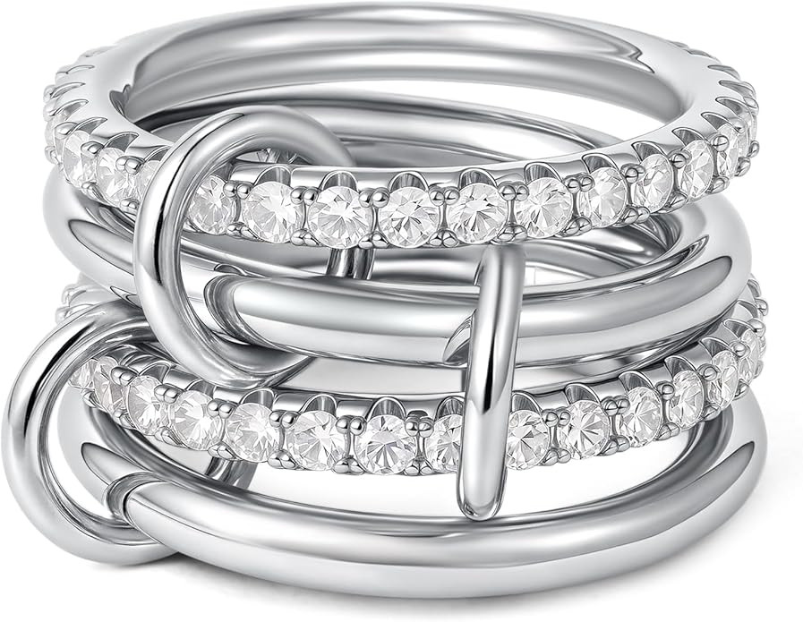 SLOONG Gold Stackable Rings for Women Non Tarnish, Dainty 18K Gold Plated Cubic Zirconia Rings, S... | Amazon (US)