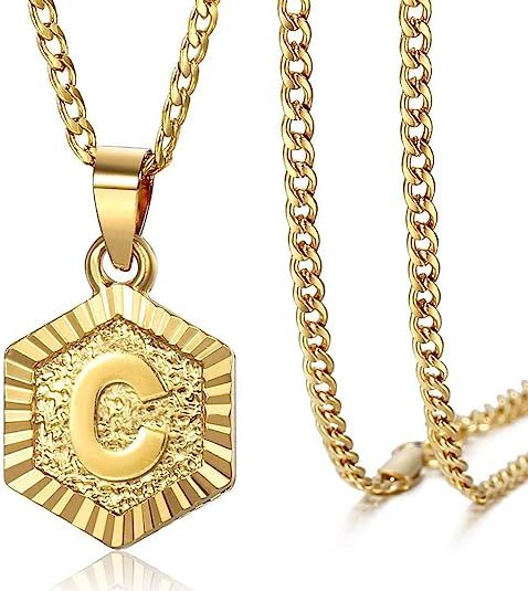 Trendsmax Hexagon Initial Letter A to Z Alphabet Pendant Necklace for Women Girls Gold Plated Sta... | Amazon (US)