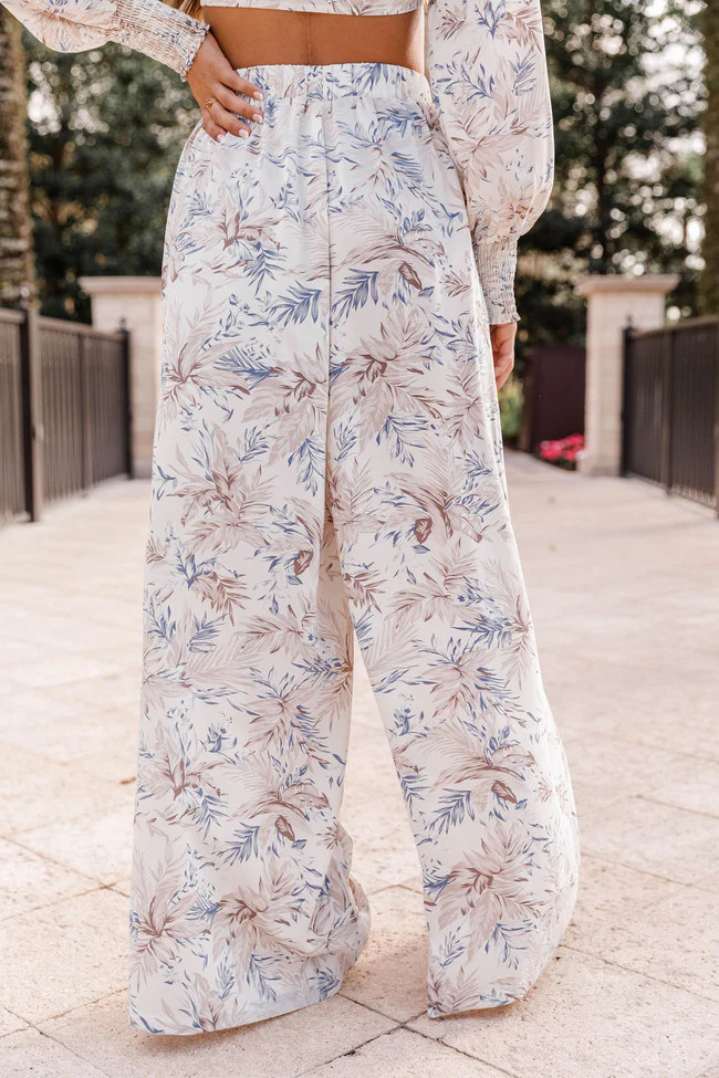 Rising Sun Blue Leaf Print Wide Leg Pants FINAL SALE | Pink Lily