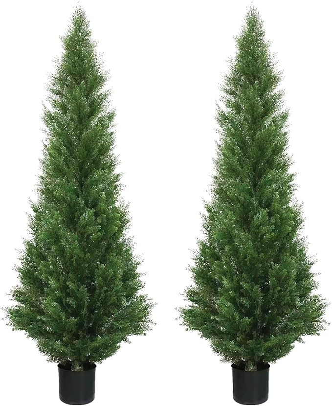 Two 5 Foot Outdoor Artificial Cedar Topiary Trees Potted Plants Two Peace Construction | Amazon (US)
