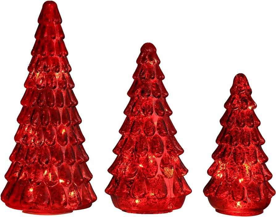 Costyleen 3PCS Christmas Ornaments Tree Set, Tower Shaped Glass Xmas Tree, Mercury Glass Tabletop... | Amazon (US)