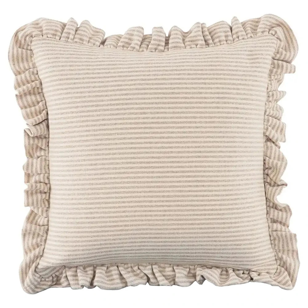 Sienna Updated Traditional Beige Striped Ruffled Throw Pillow - 25x25 | Kathy Kuo Home