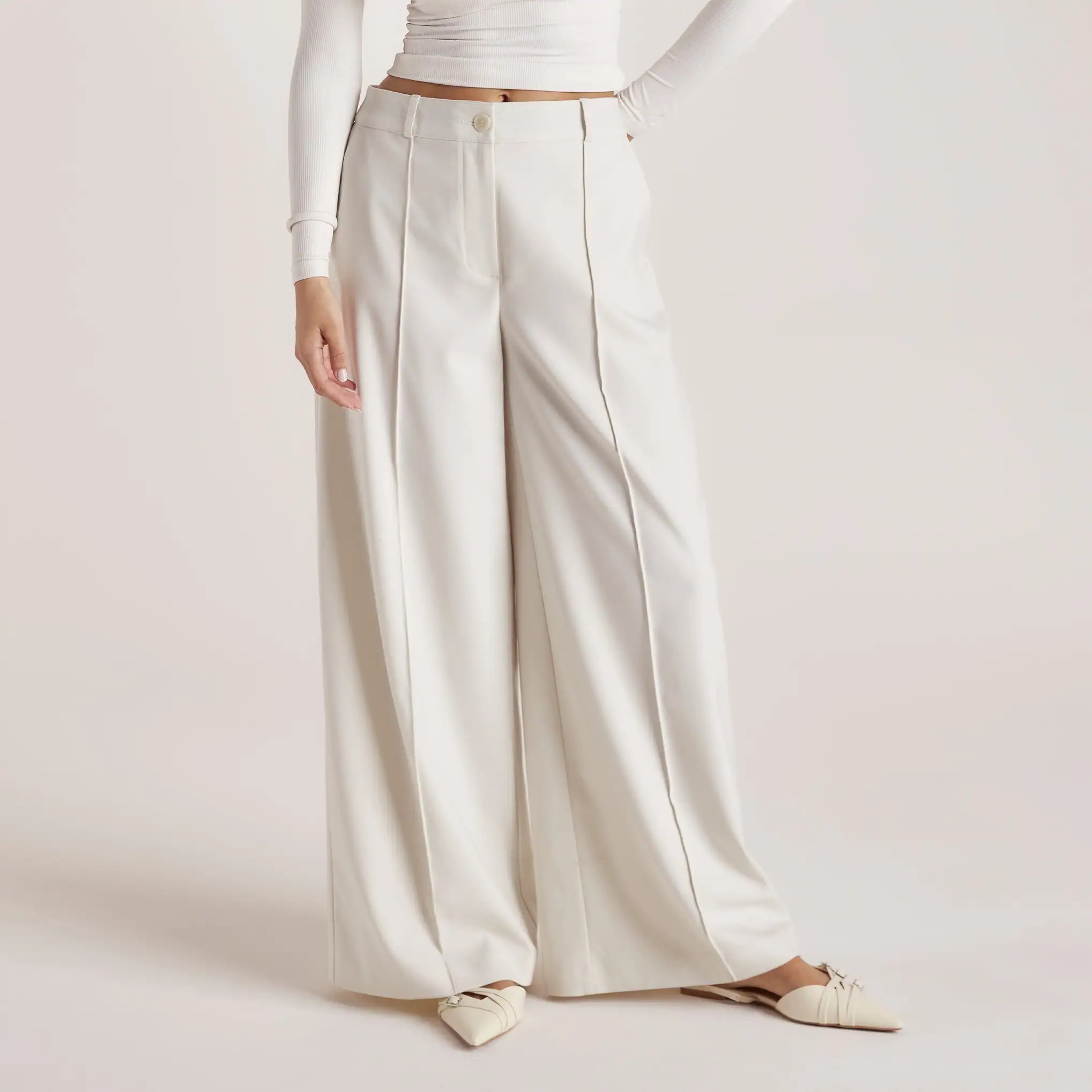 Wide-Leg Tailored Trousers - Cream | Lounge UK