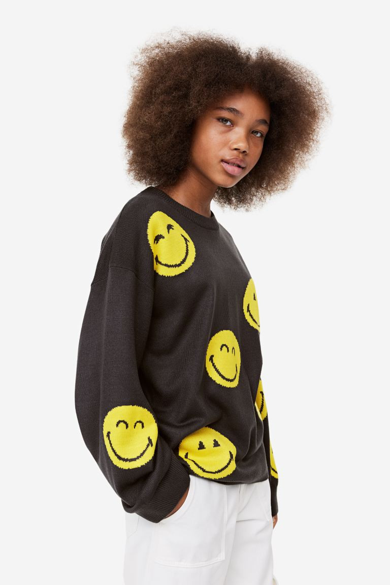 Jacquard-knit Sweater - Dark gray/SmileyWorld® - Kids | H&M US | H&M (US + CA)