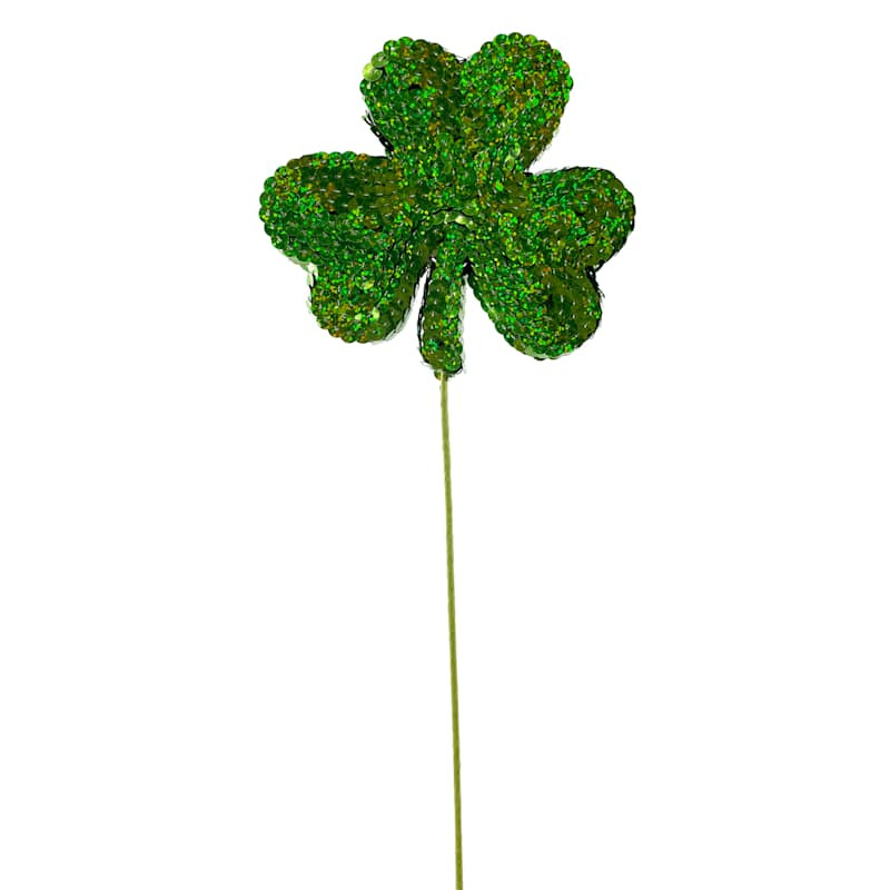 Light Green Sequin Shamrock Pick, 12" | At Home