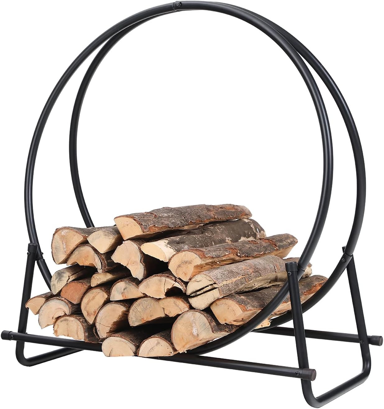 PHI VILLA 30 Inch Log Hoop Firewood Rack Curved Fireplace Wood Storage Holder Wood Stove Accessor... | Amazon (US)