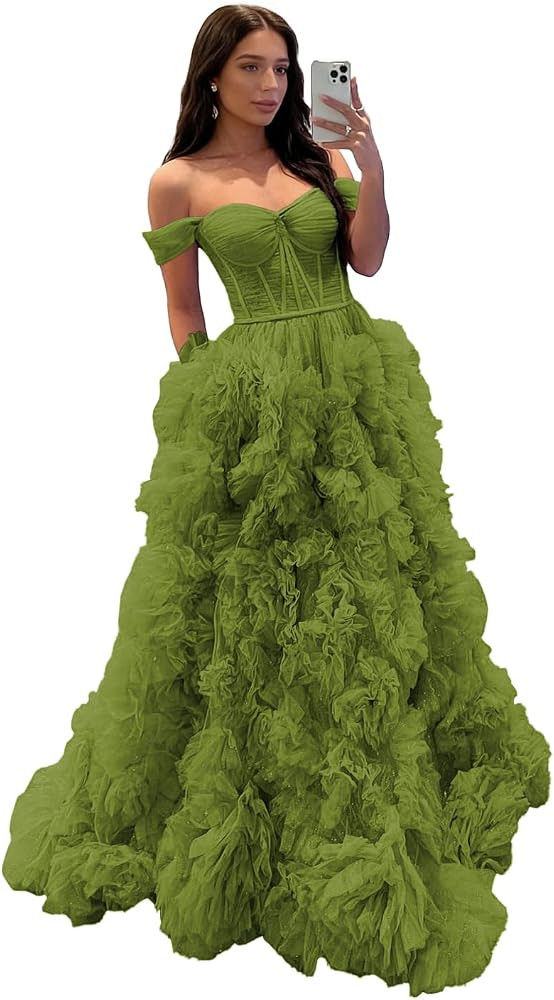 Off Shoulder Prom Dresses for Women Strapless Ruffle Split Ball Gown Formal 2026 | Amazon (US)