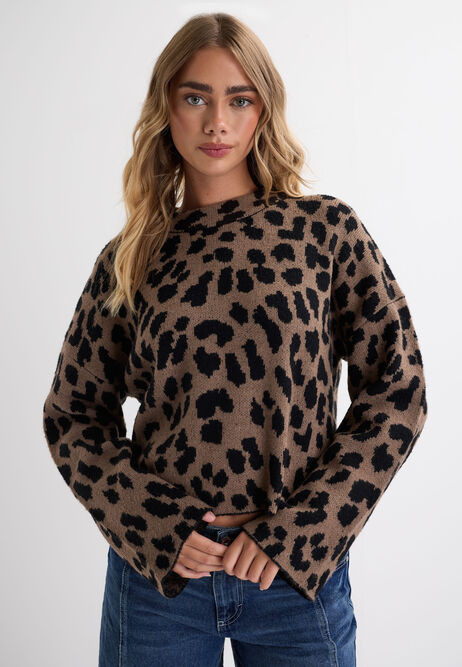 Womens Mink Animal Print Jacquard Jumper | Peacocks