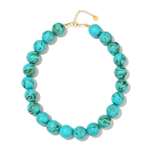Abiotp Turquoise Chunky Beaded Necklaces for Women Trendy Large Bead Statement Necklace Boho Resin Bead Choker Summer Beach Jewelry Gifts Accessories (Turquoise) | Amazon (US)