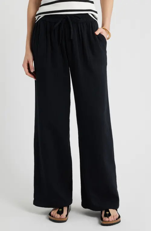 caslon(r) Wide Leg Gauze Pants in Black at Nordstrom, Size Large | Nordstrom