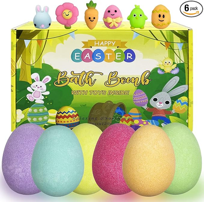 QINGQIU 6 Pack Easter Bubble Bath Bombs with Easter Squishy Toys Inside for Kids Girls Boys Easte... | Amazon (US)