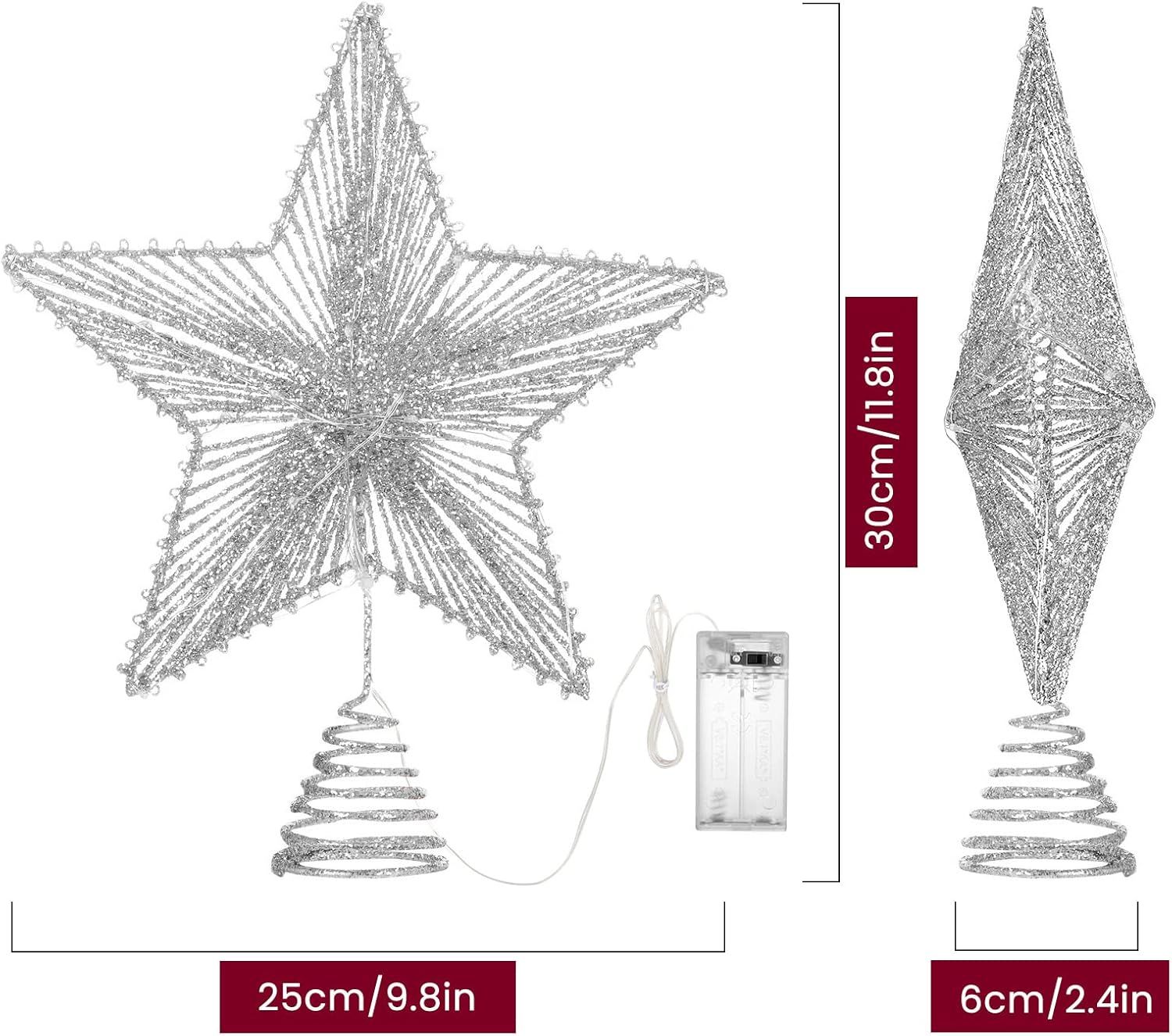 Luxspire Christmas Star Tree Topper, Silver Glitter 3D Star Tree Top with LED Lights for Christma... | Amazon (US)