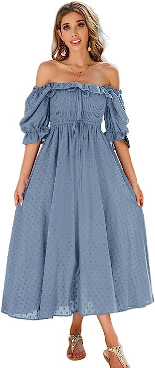 R.Vivimos Women Summer Half Sleeve Cotton Ruffled Vintage Elegant Backless A Line Flowy Long Dres... | Amazon (US)