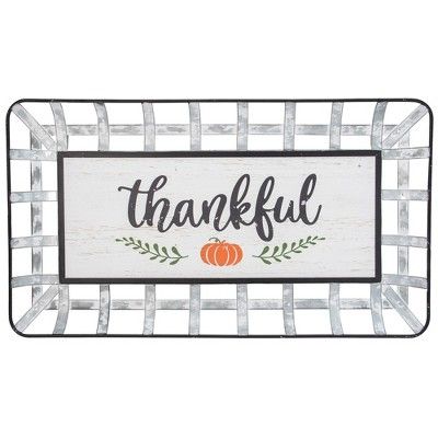 Northlight 24" Silver and White With a Pumpkin "Thankful" Rectangular Fall Serving Tray Sign | Target